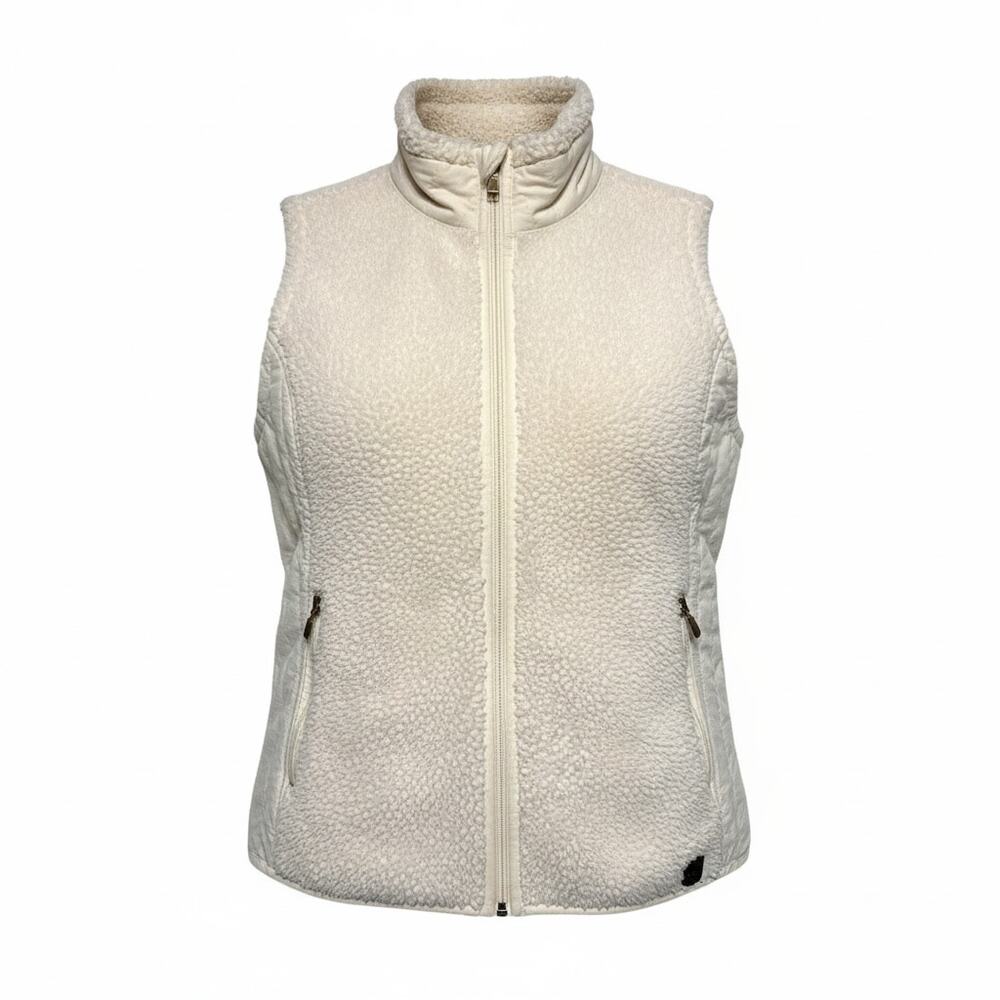 Ruff Hewn Cream White Cozy Faux Fur Vest with Quilted Accents Size Medium